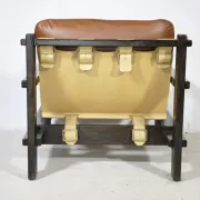 Brutalist Lounge Set in Light Brown Leather & Pine by Carl Straub, Set of 3