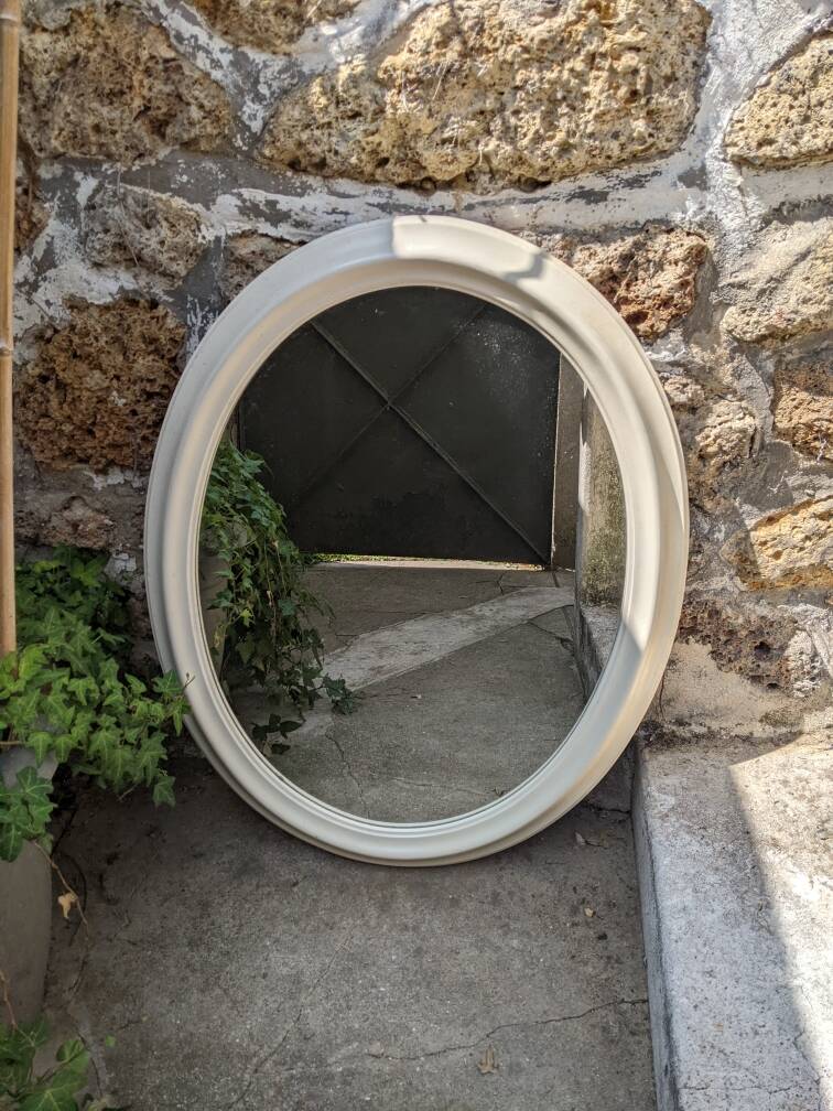 Large oval mirror painted wood Scandinavian decoration countryside flea market slow