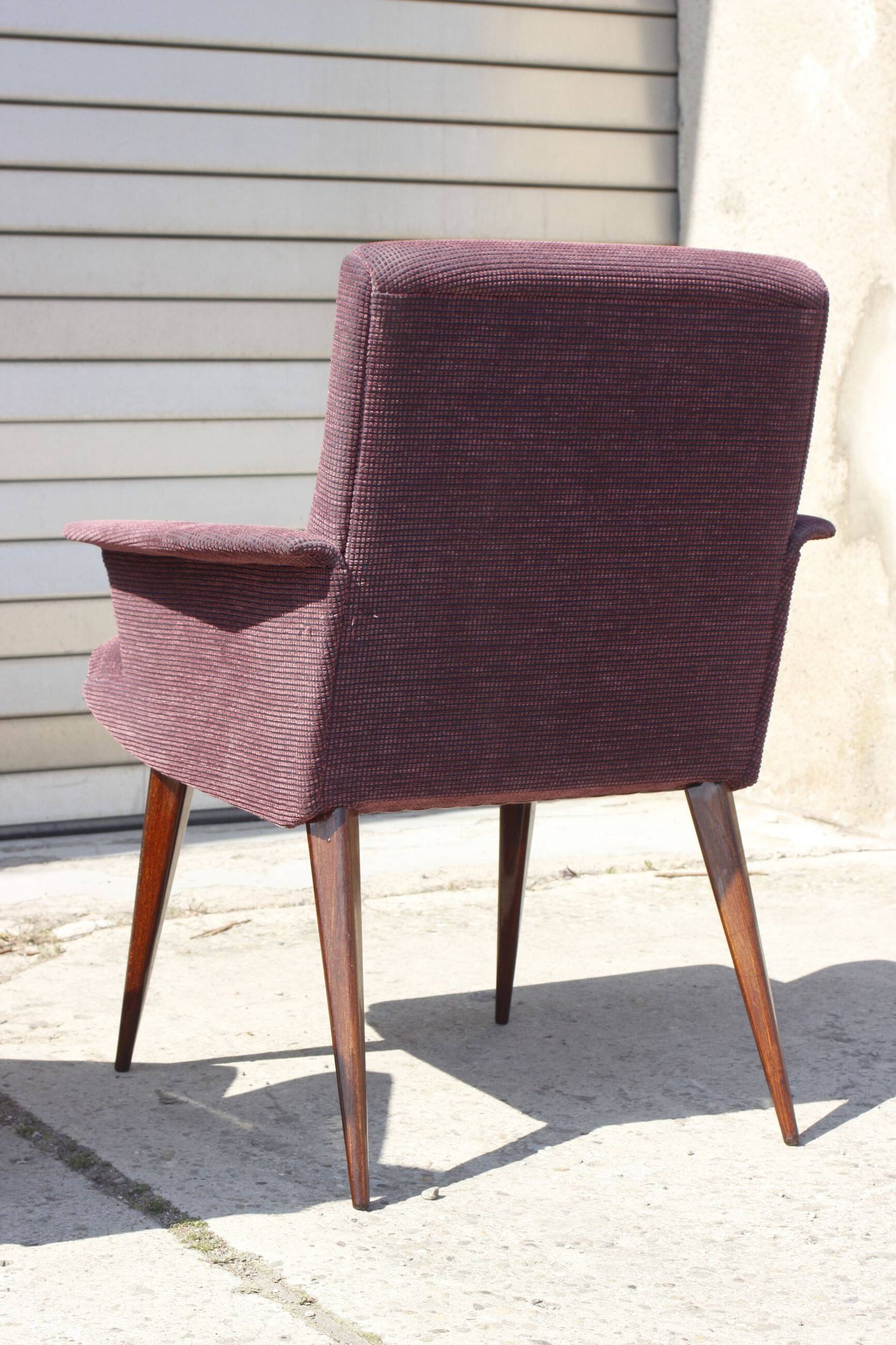 Pair of vintage purple velvet compass foot armchairs 1950s