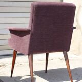 Pair of vintage purple velvet compass foot armchairs 1950s