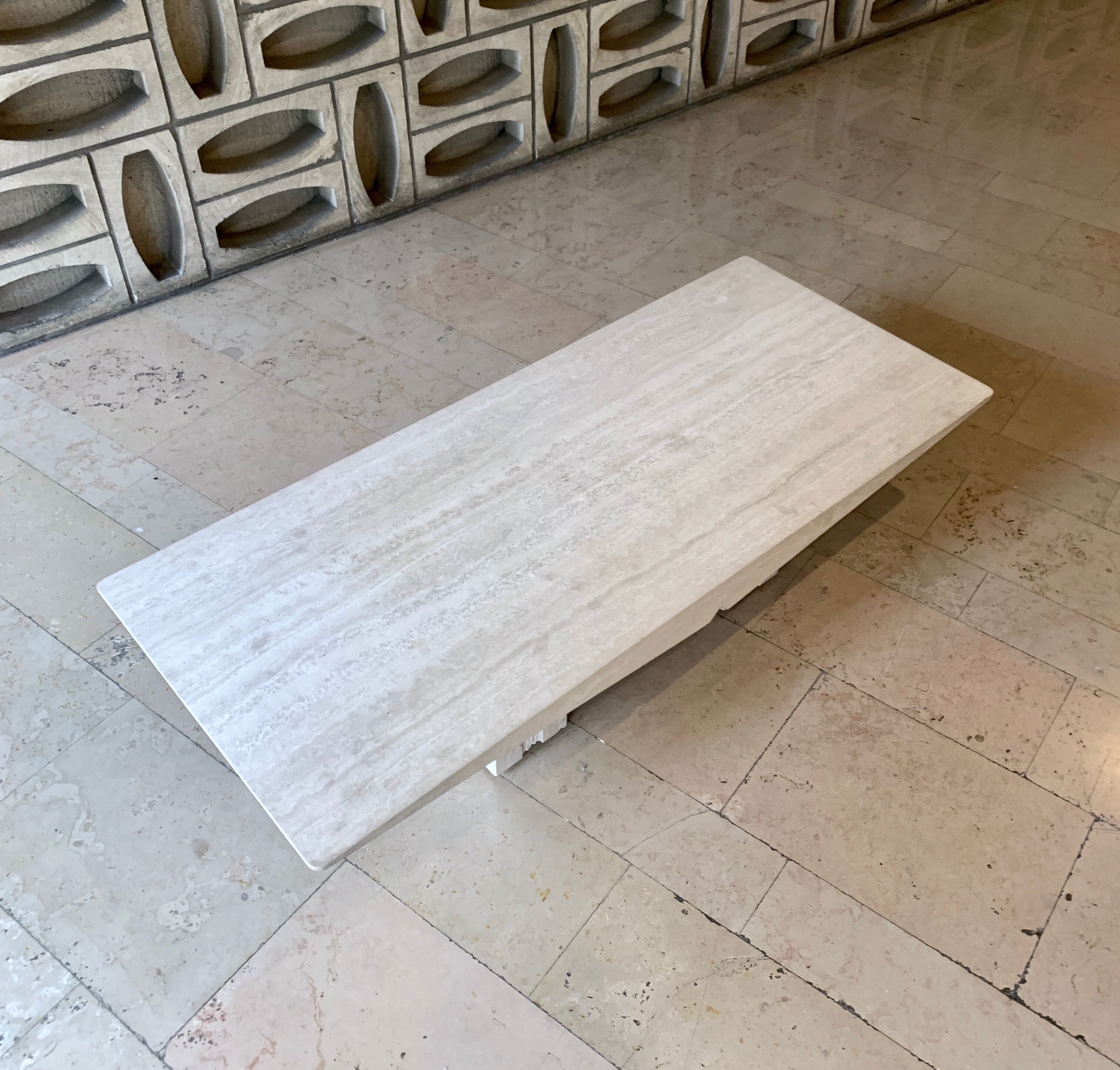 Vintage French coffee table in softened travertine