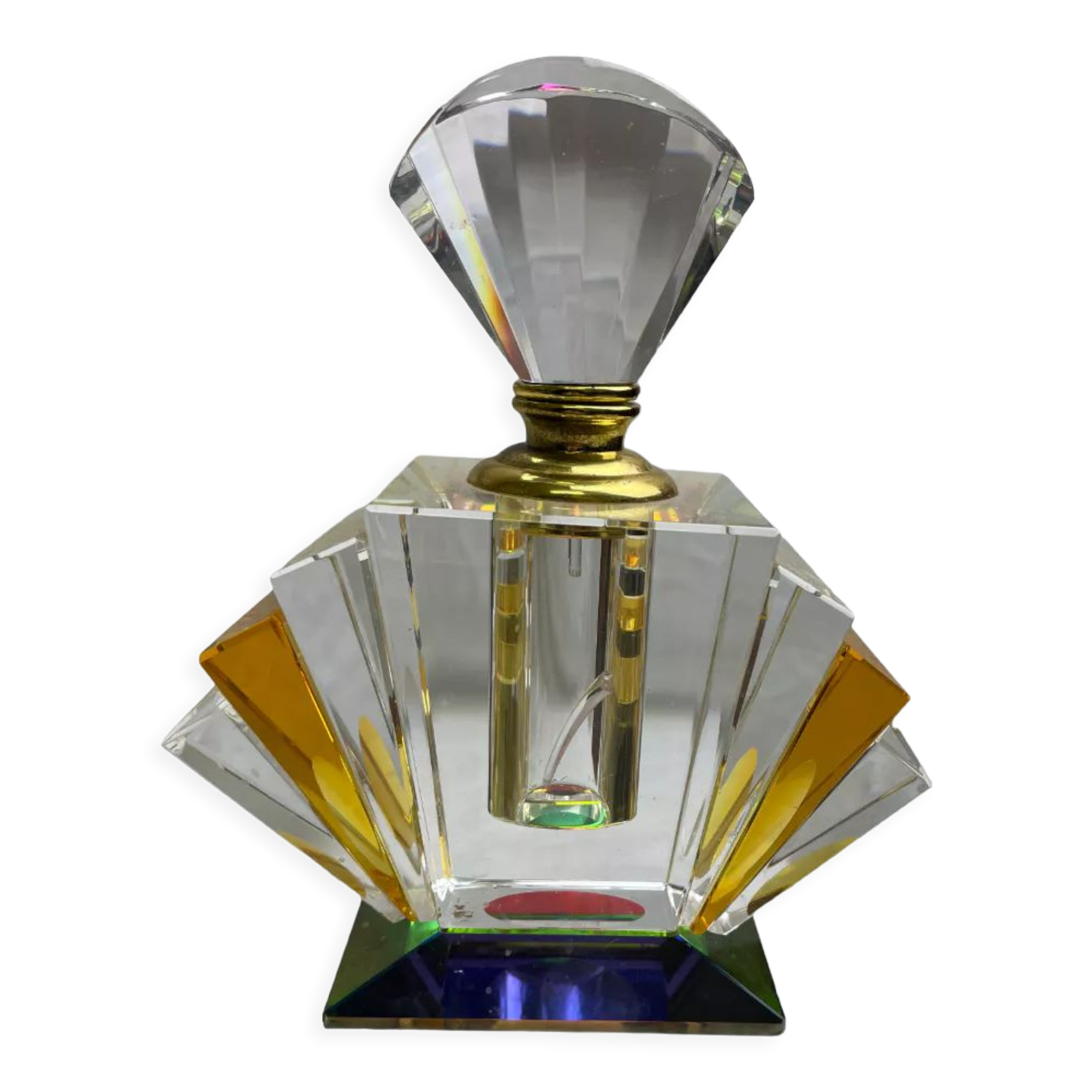 Empty art deco perfume bottle in amber crystal