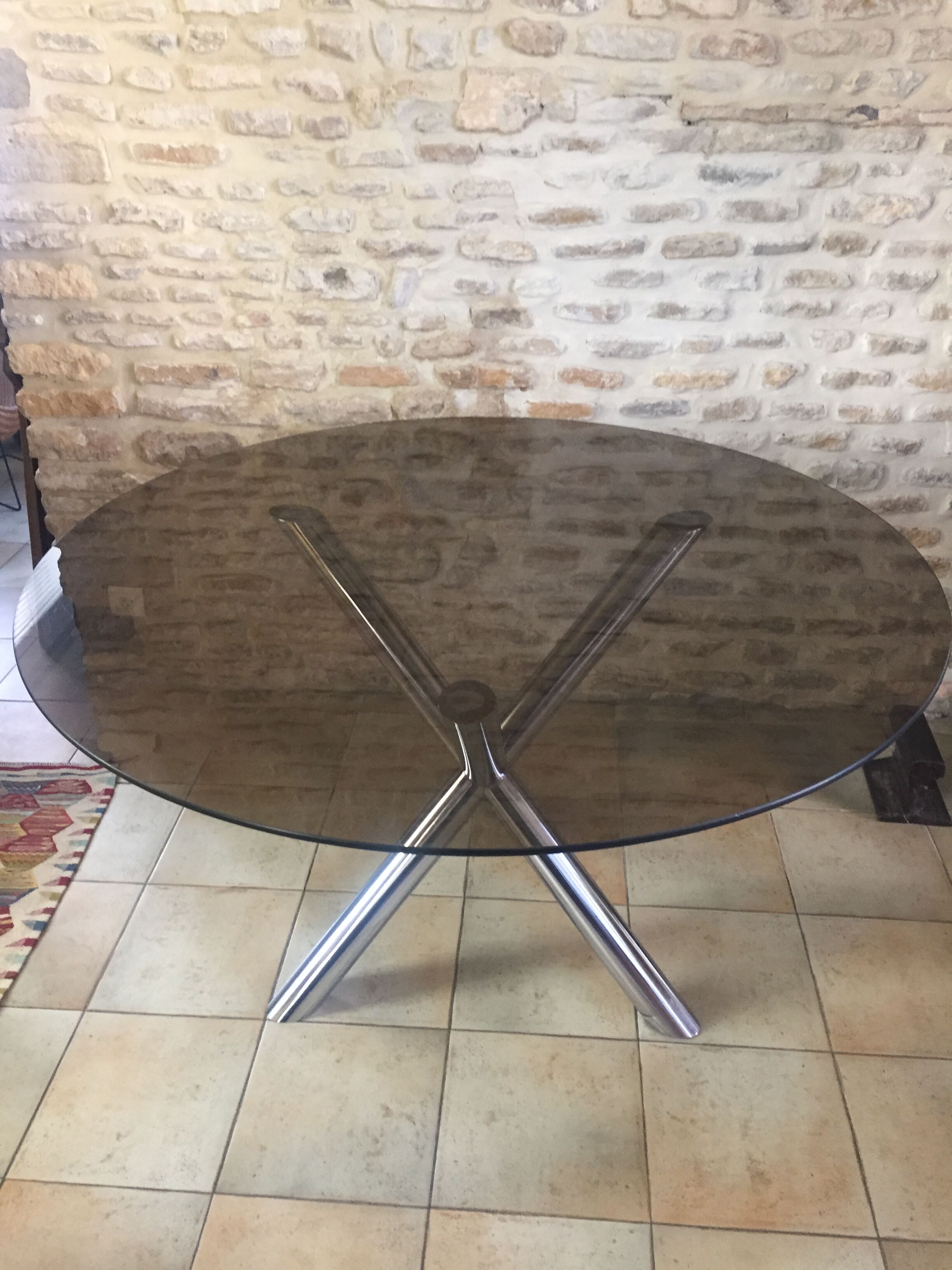 Vintage table roche bobois chrome and glass