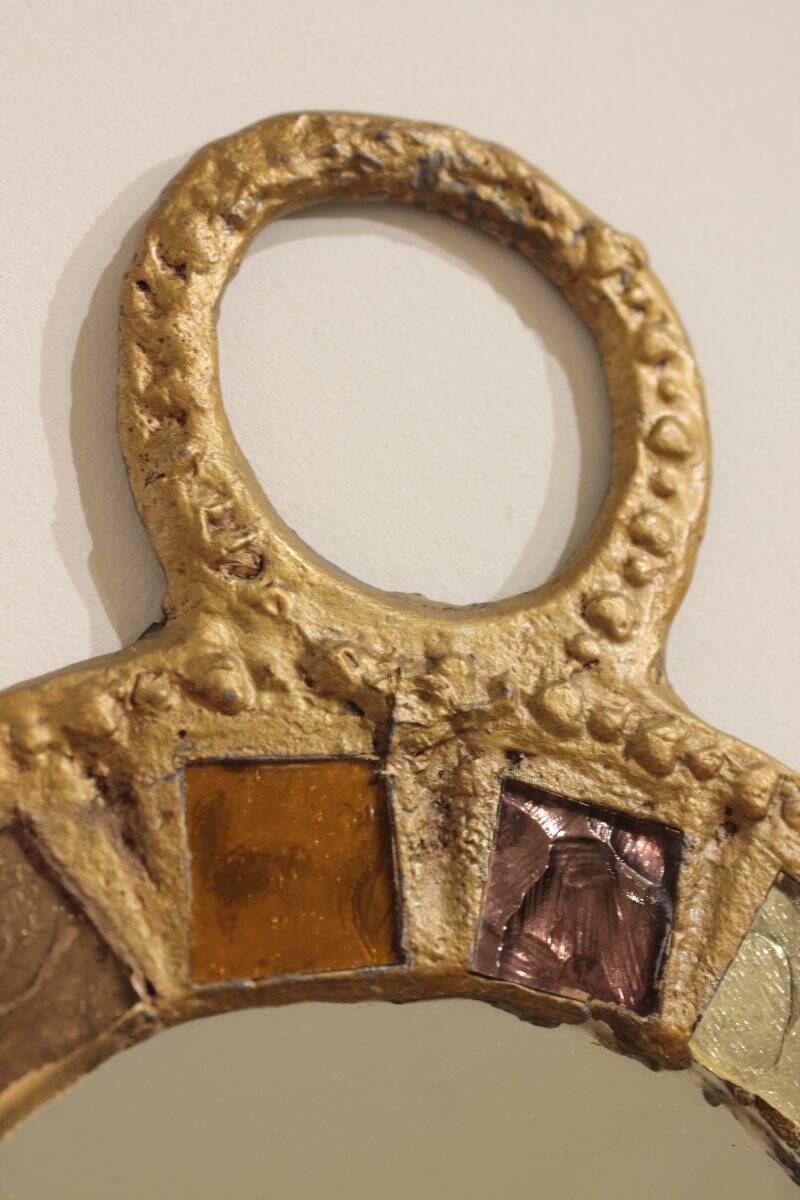 Brutalist mirror in lead and talosel by Irena Jaworska