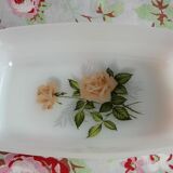 Ravier ancien Arcopal motif rose verre blanc