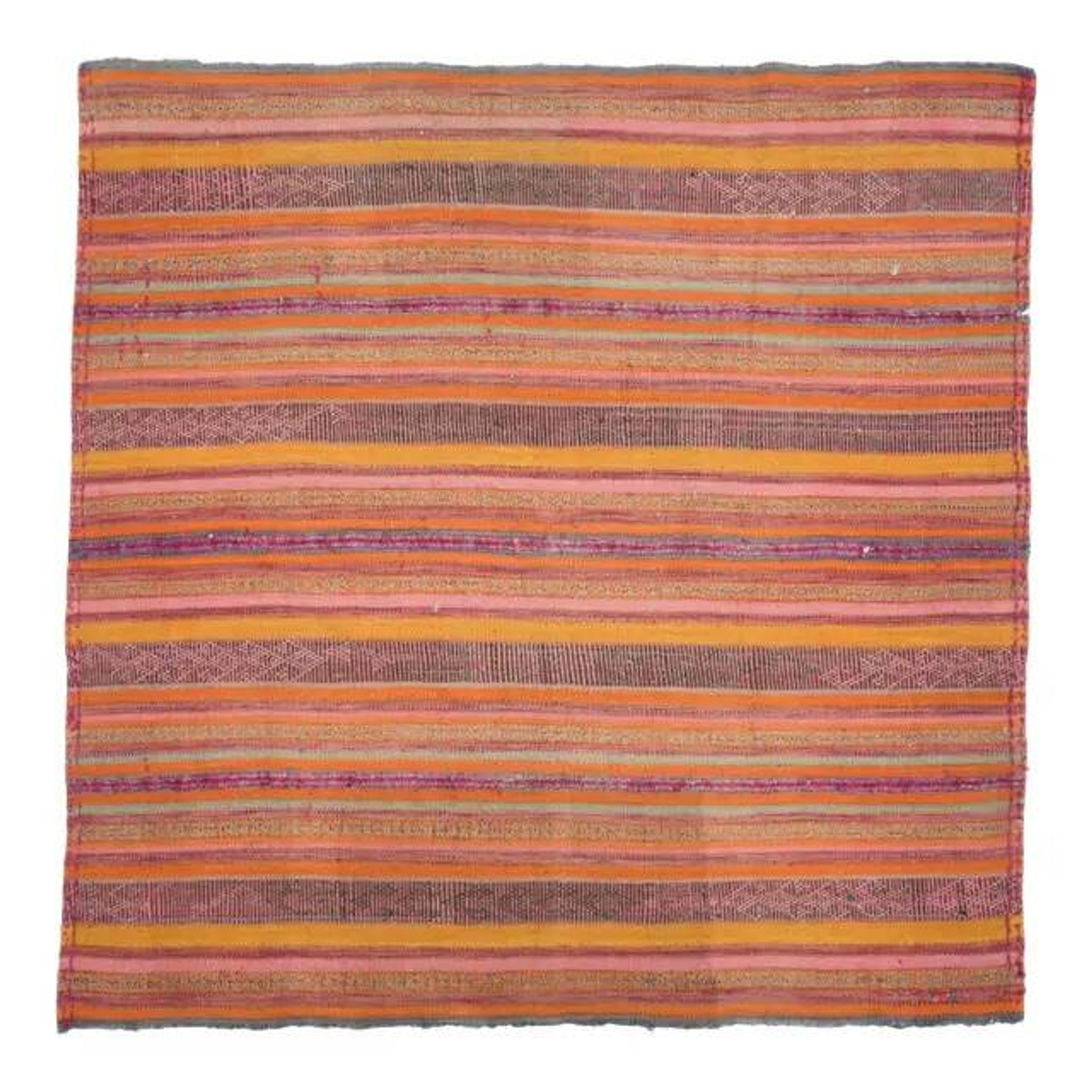 Vintage Turkish Hand-Knotted Wool Cotton Orange Kilim Area Rug 151x153