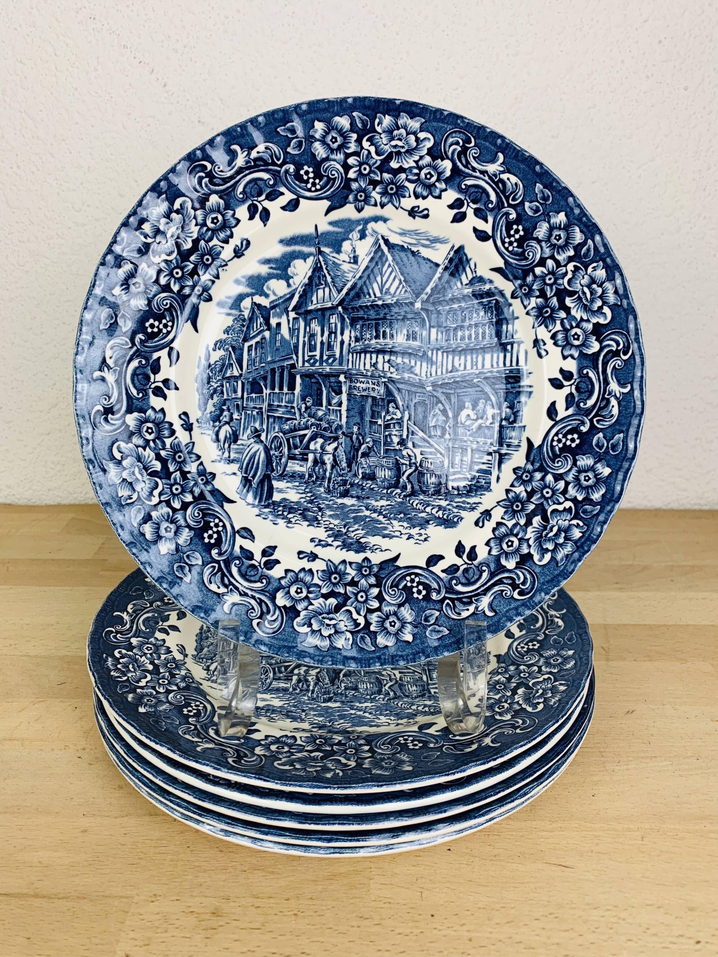 6 plates blue iron earth Royal Tudor model 17th century England ironstone