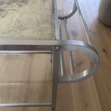 1950 bar cart, aluminum and glass serving trolley, design in the style of Adnet