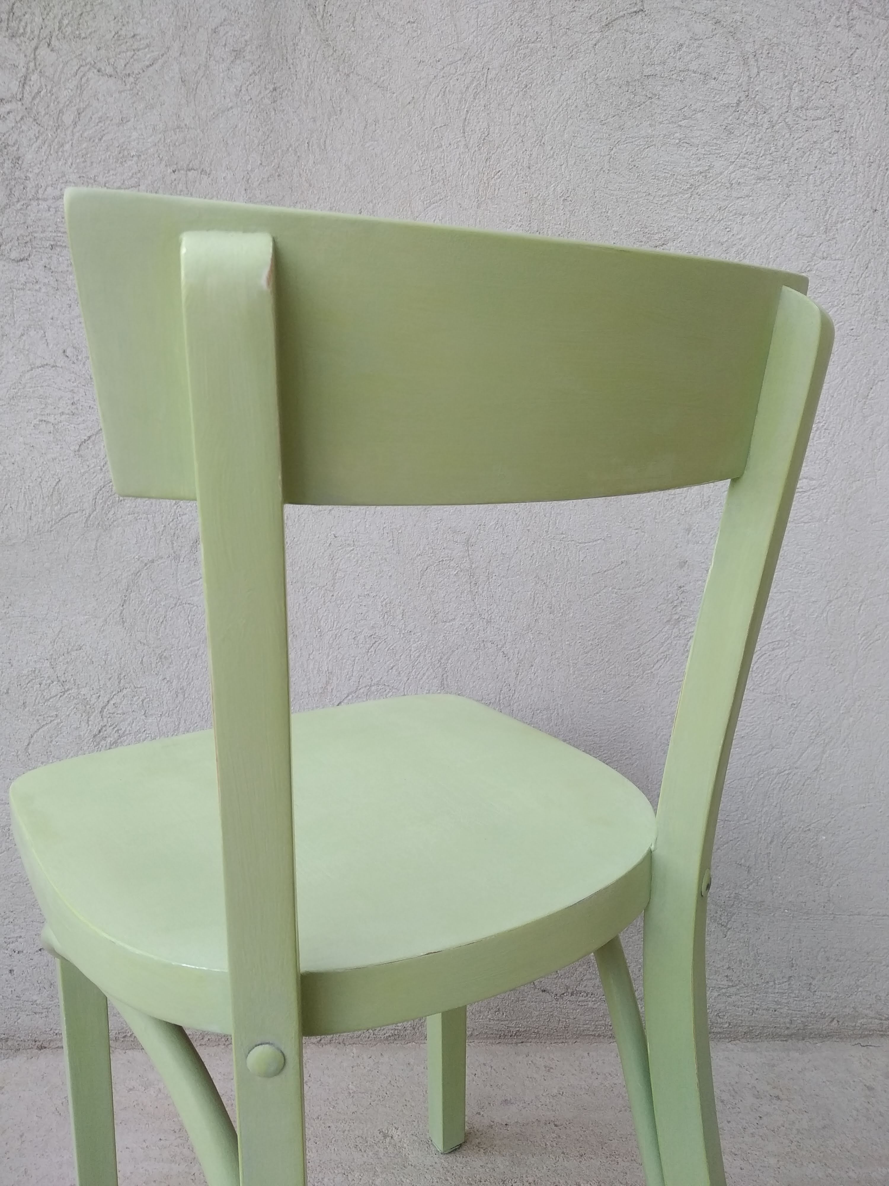 Old bistro chair green curved wood