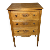 Small Art Deco chest of drawers with 3 drawers in light oak.