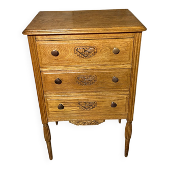 Small Art Deco chest of drawers with 3 drawers in light oak.