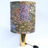 70s brass table lamp with floral velvet shade