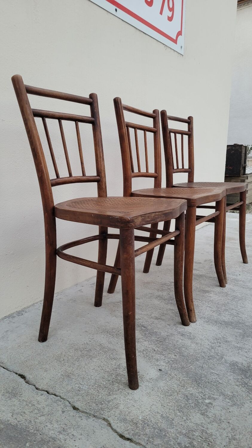 Set of 3 old Thonet bistro chairs