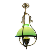 Lustre Suspension Art Nouveau - Opaline Verte et Laiton - Style Belle Époqu