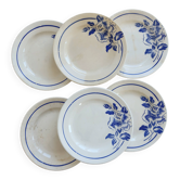 6 assiettes à dessert en terre de fer vintage Digoin Sarreguemines Hubert bleu