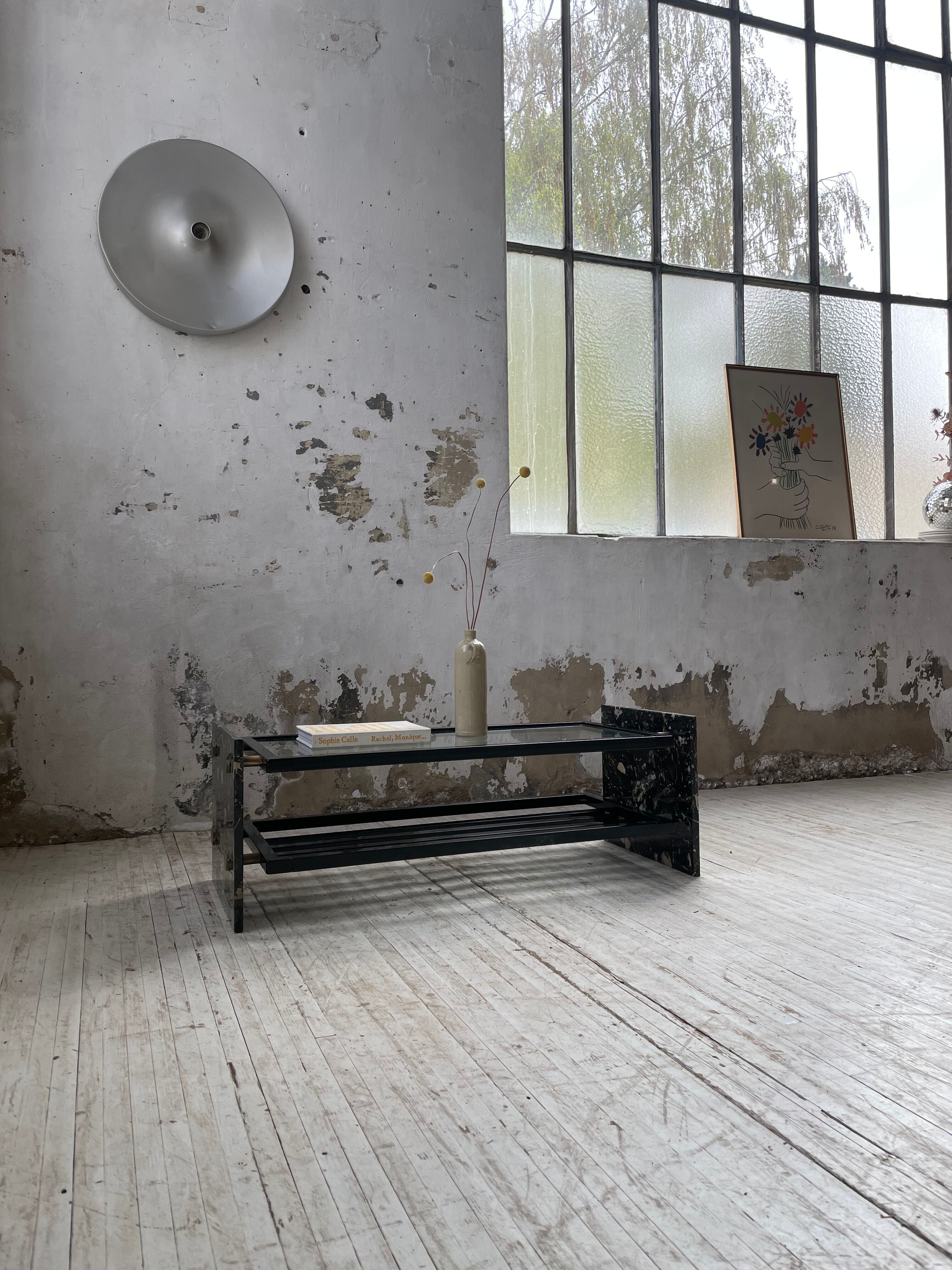 Coffee table year 80 Italian marble and glass