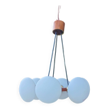 Scandinavian teak and white opaline chandelier with 6 lights from the 70s