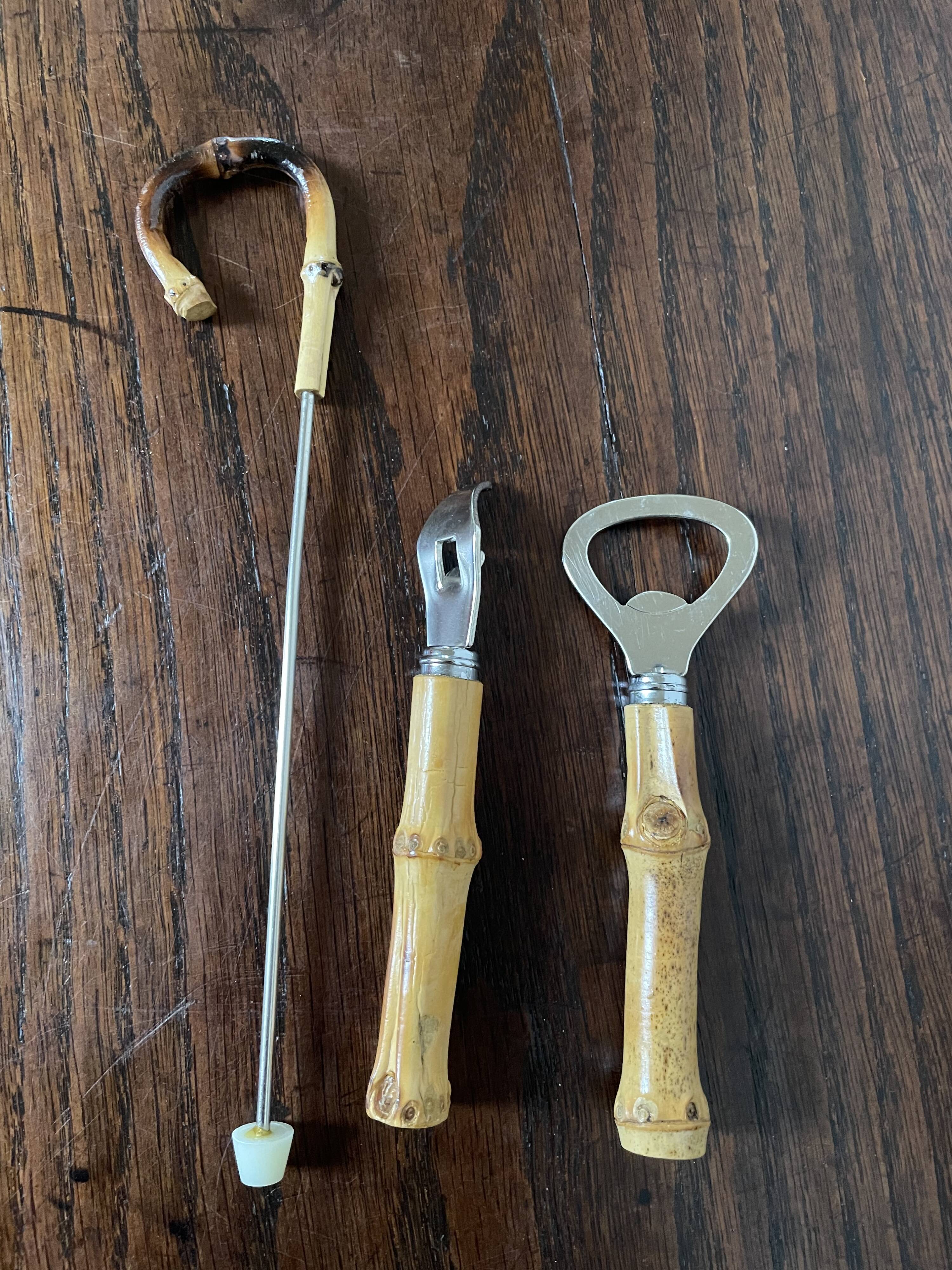 Bamboo handle bottle opener serving cutlery