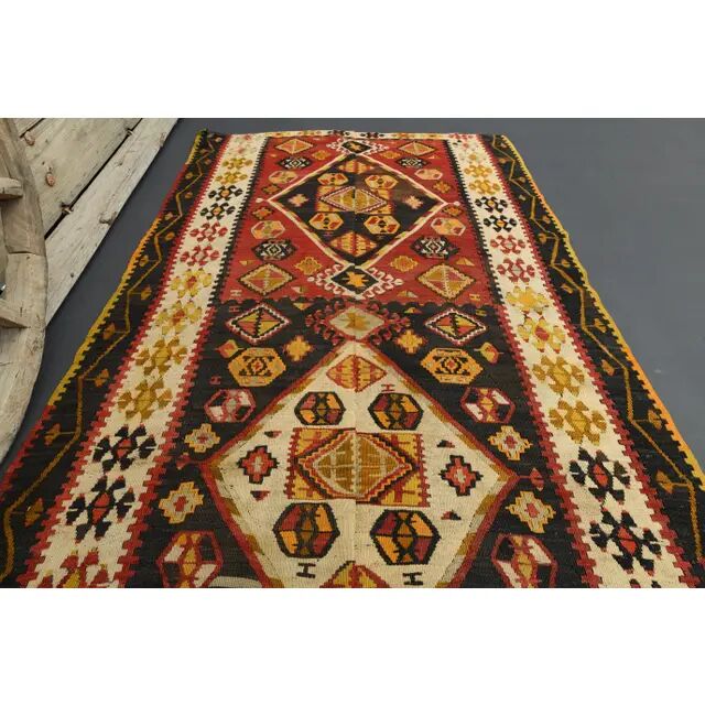 1970s Turkish Oushak Handmade Wool Cotton Red Runner 127x321