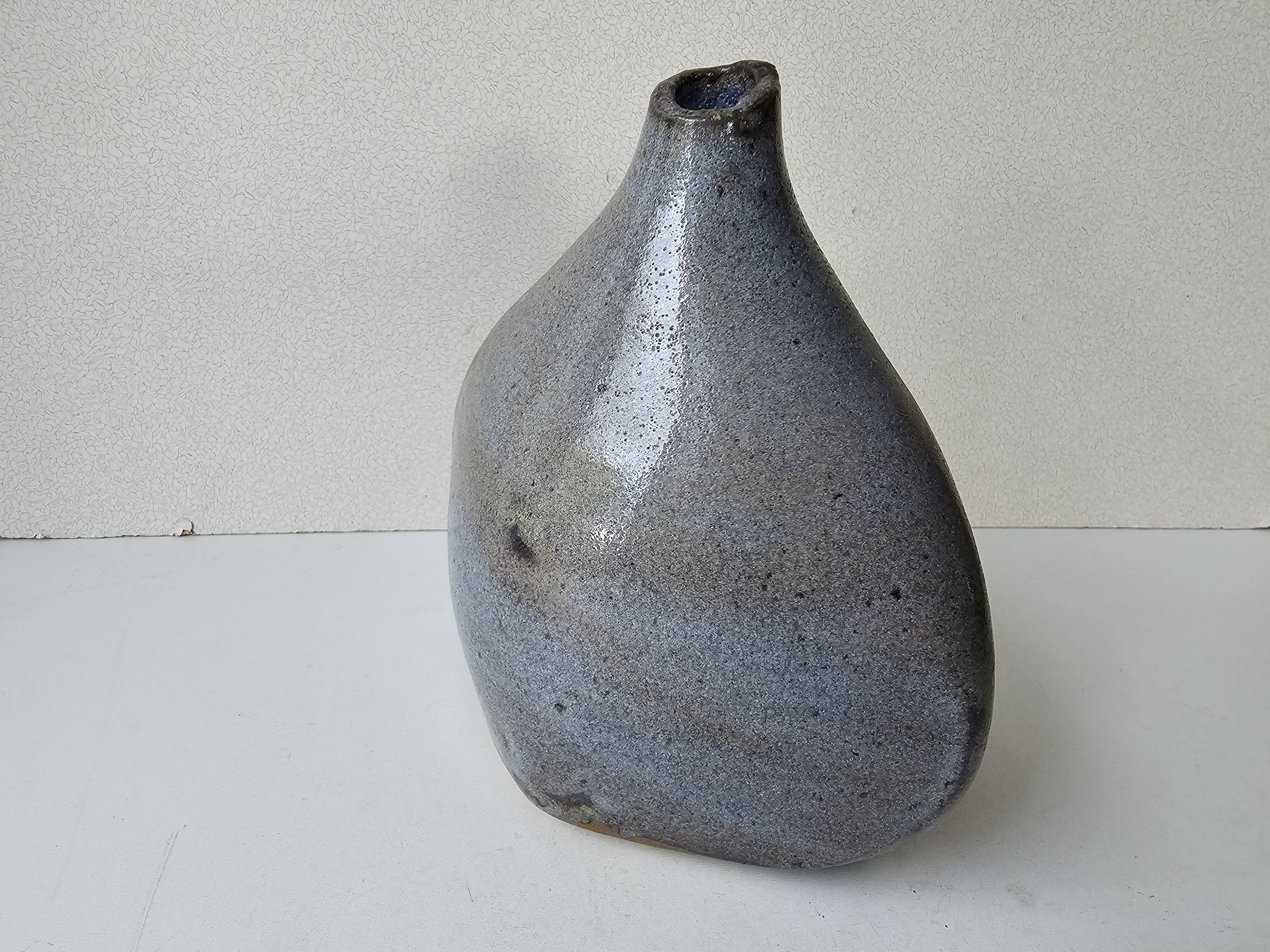 Grey glazed ceramic free-form vase - Height 17cm