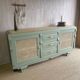 Renovated antique sideboard - blue-green, cane work and oak top