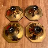 Suite of 4 vintage brass wall lamps, ceiling lights, by Motoko Ishii for Staff Leuchten 1970
