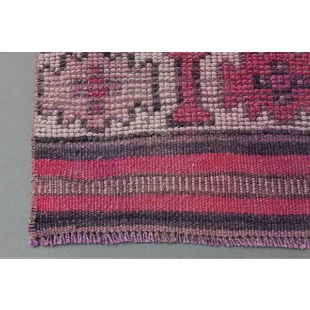 Vintage Turkish Hand-Knotted Wool Cotton Pink Runner Rug 104x351