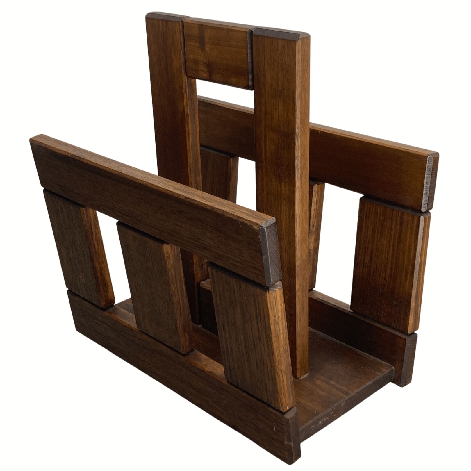 Midcentury brutalist oak magazine rack or holder, Dutch ca 1960s