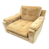 Fauteuil lounge vintage en velours chenille doré – Années 1970