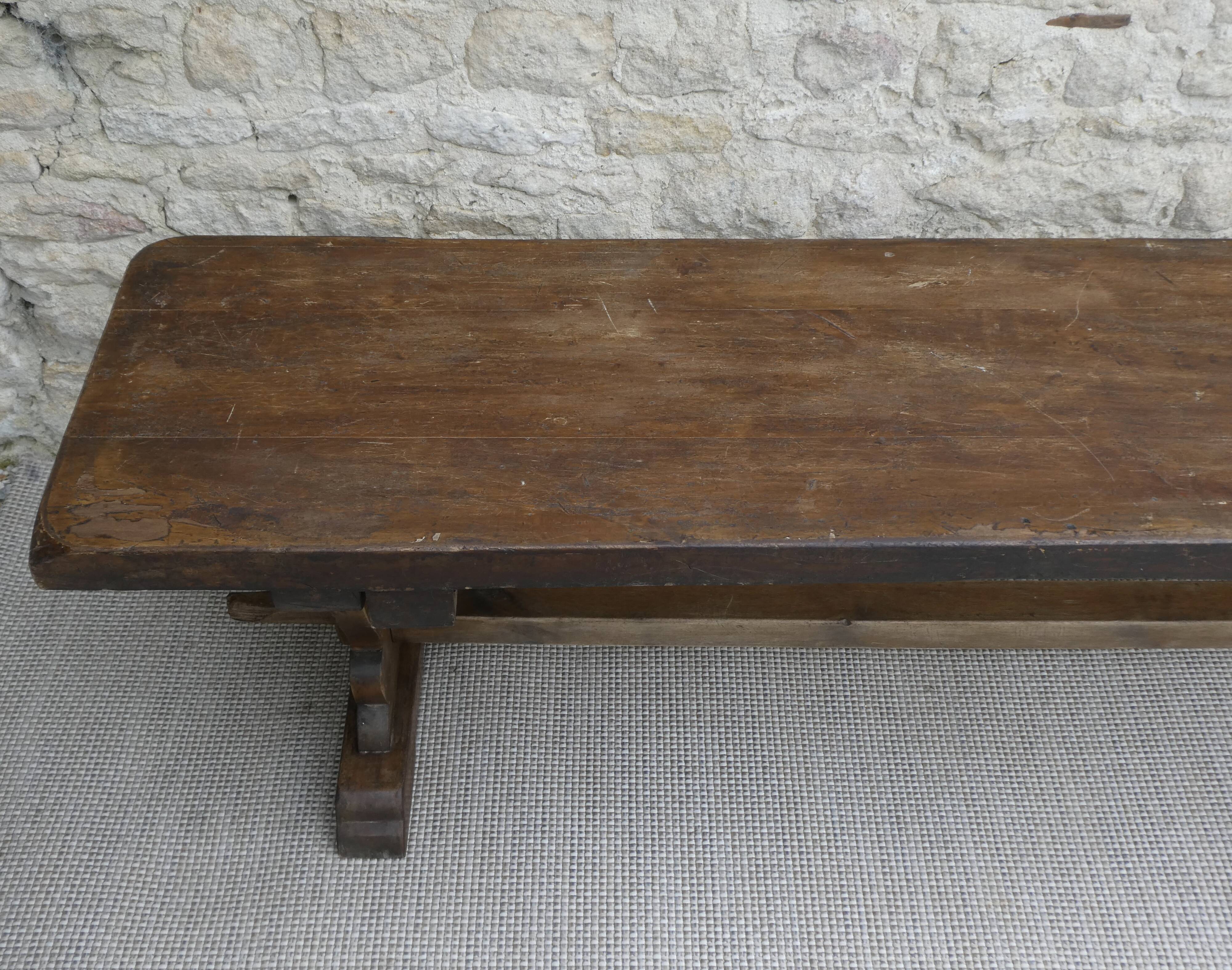 Ancient solid wooden monastery bench, 180 cm length