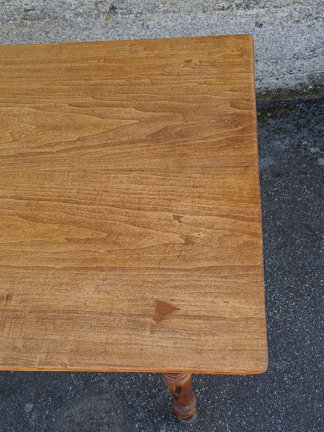 Farm table, turned wooden legs