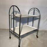 Vintage folding trolley in chromed metal and enamelled trays