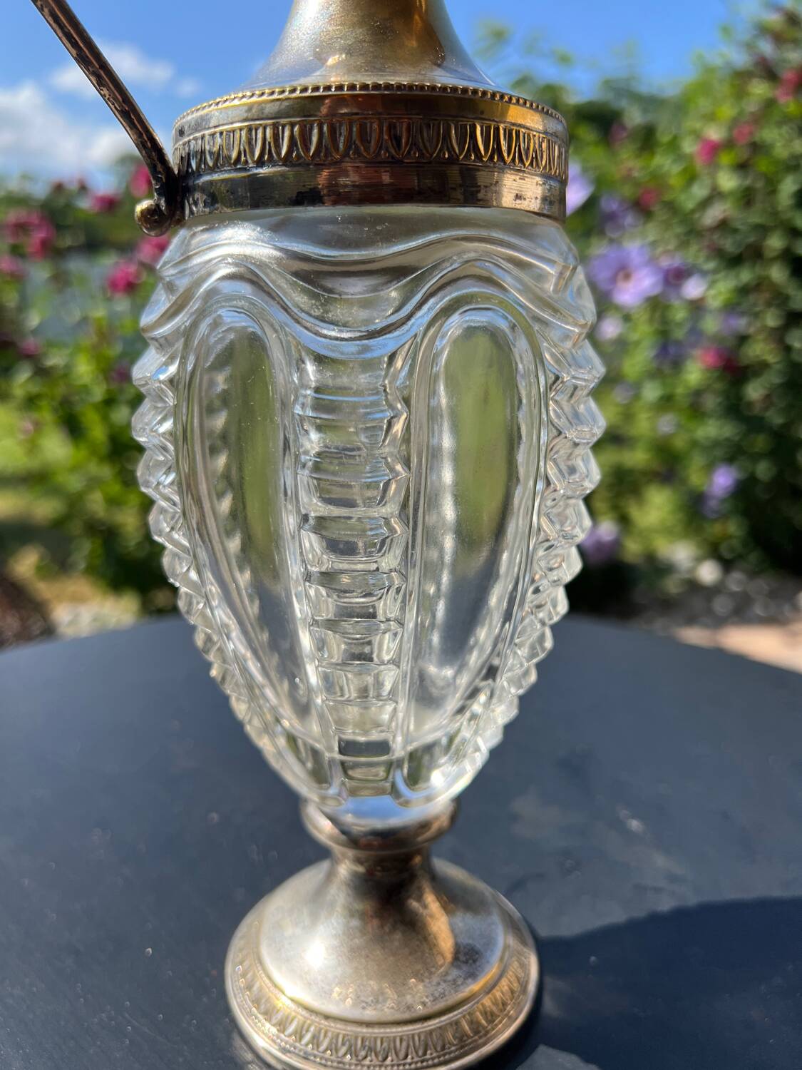 Ewer in molded Murano Venetian glass and metal