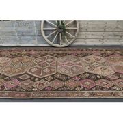 Vintage Turkish Oushak Handmade Wool Cotton Brown Runner Rug 188x416