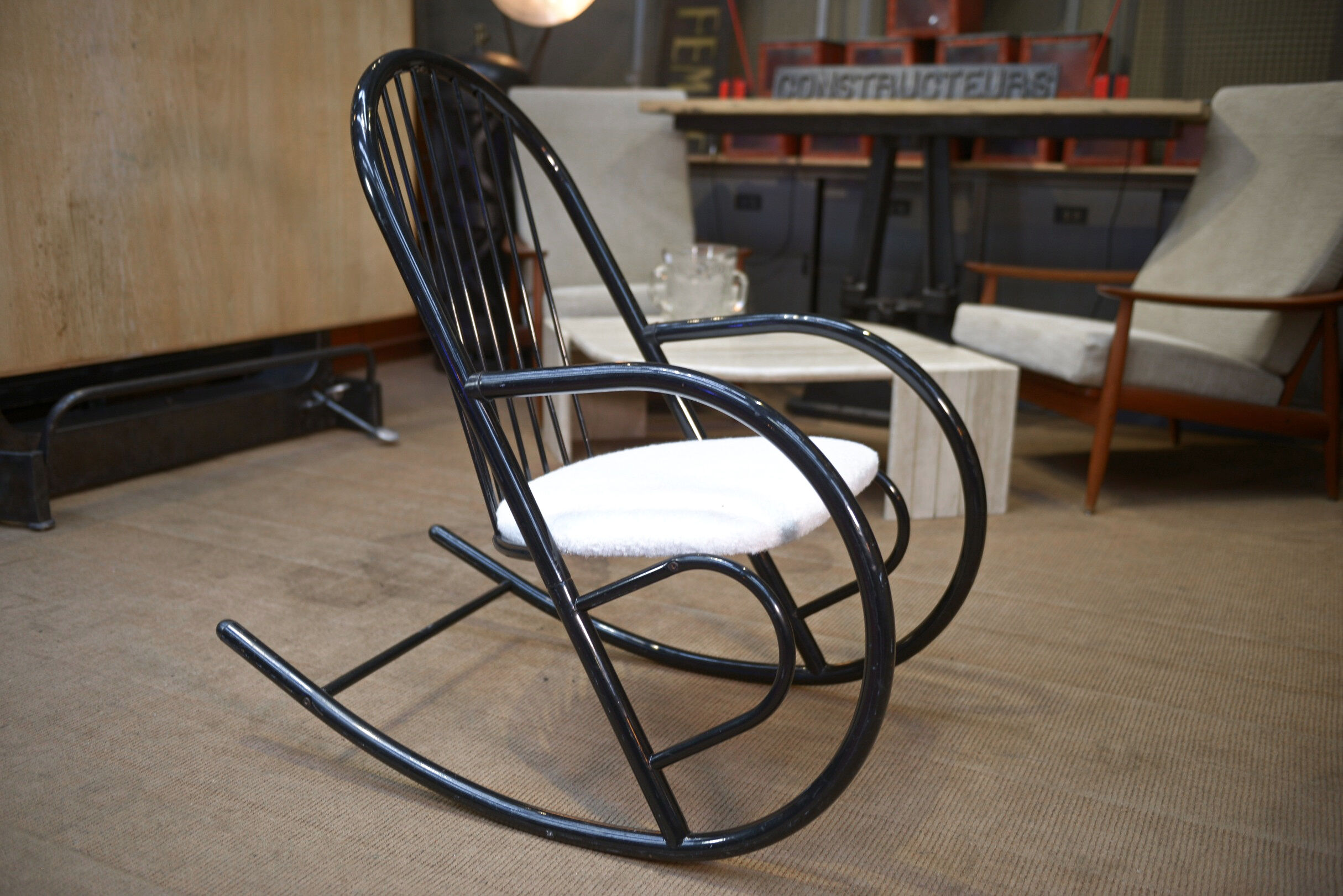 Rocking chair in black lacquered metal 1970