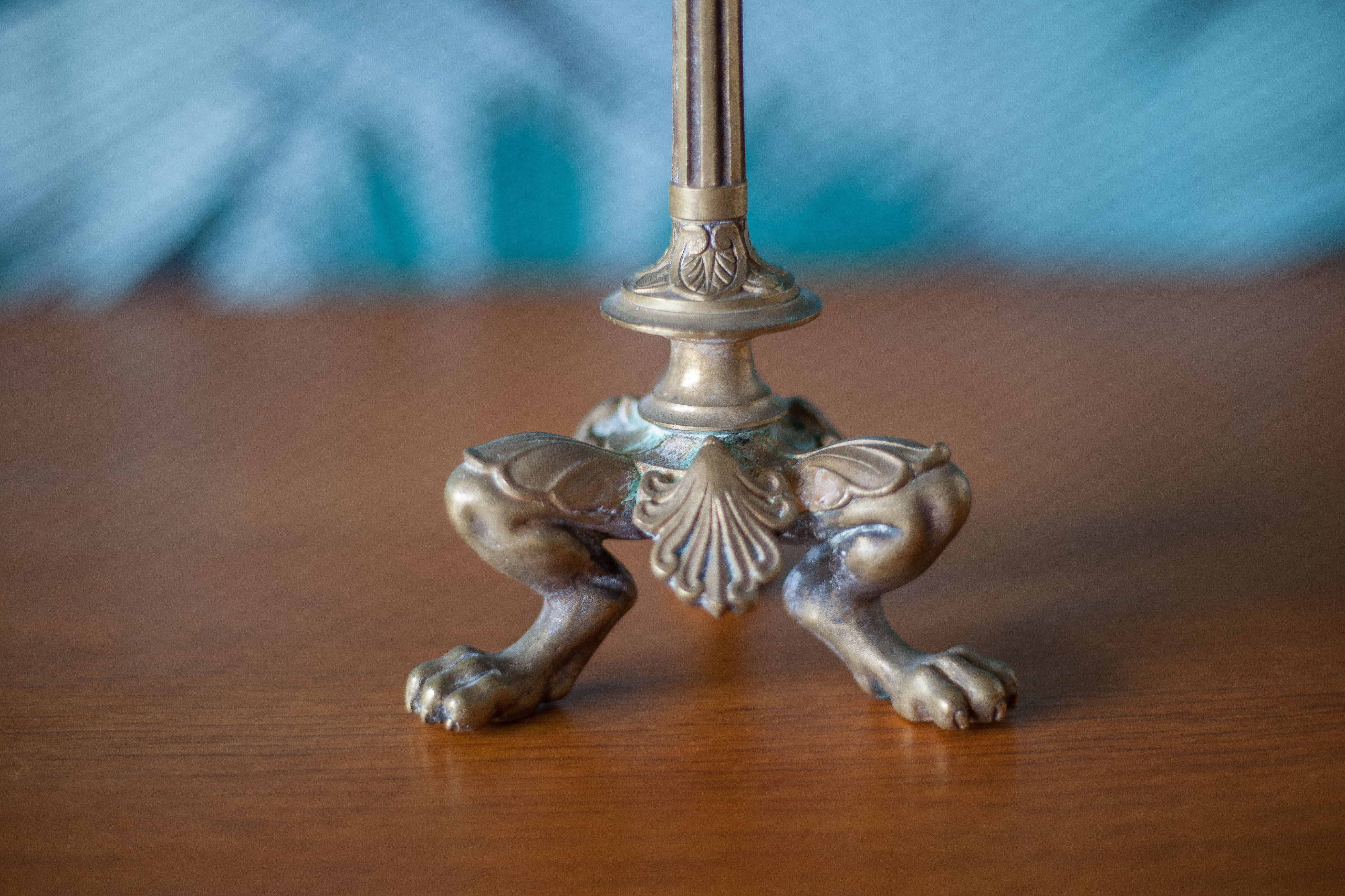 pair of numbered bronze candle holder