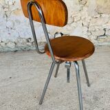 Vintage industrial metal and wood stool with adjustable swivel seat, 1960's