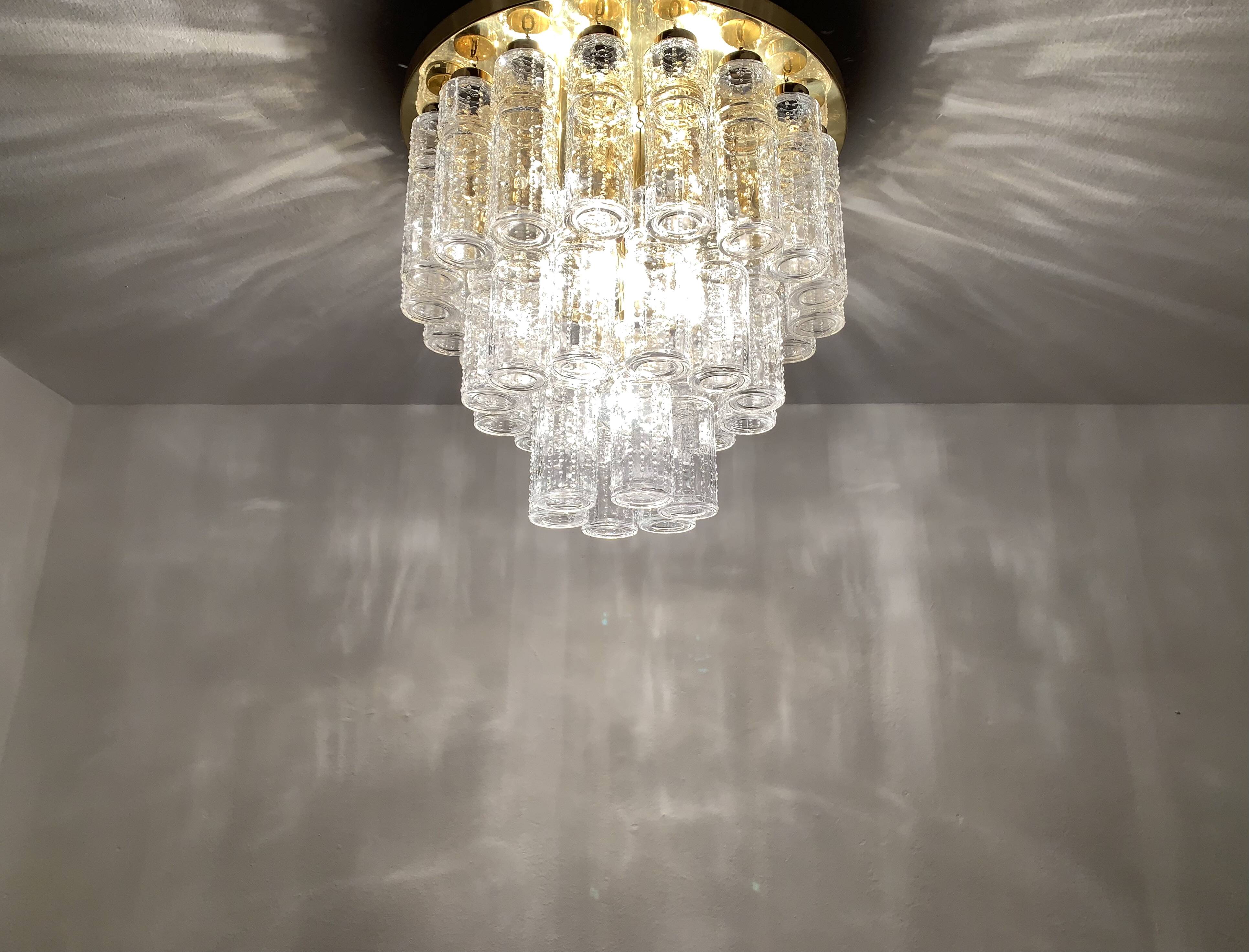 Large Brass Chandelier by Glashütte Limburg