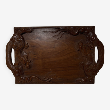 Old teak wood serving tray Decorated with Indochina dragons