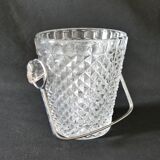 Seau à glace vintage en verre estampillé avec une anse en métal