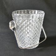 Vintage glass ice bucket stamped with a metal handle