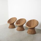 Set of three wicker rattan chairs, 1960s