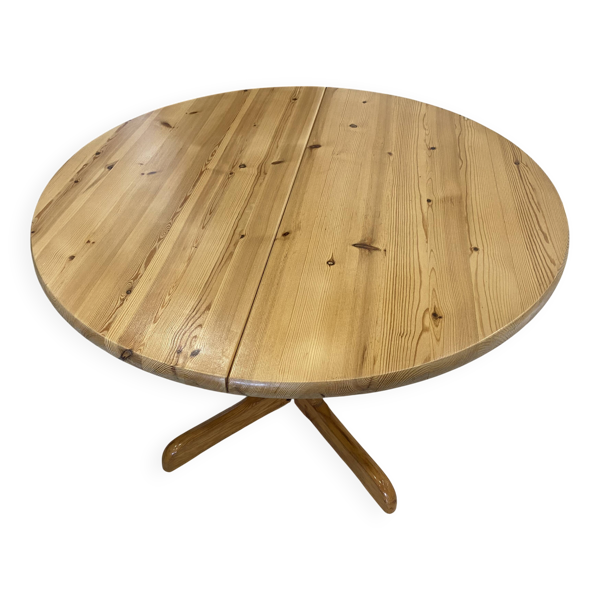 Table ronde dia 106cm extensible type Baumann pin massif vintage 1970