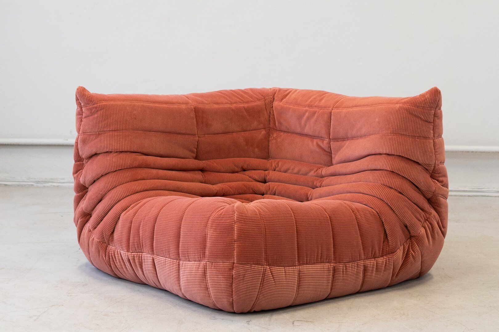 Coral corduroy Togo living room set by Michel Ducaroy for Ligne Roset, 1979, set of 5