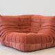 Coral corduroy Togo living room set by Michel Ducaroy for Ligne Roset, 1979, set of 5