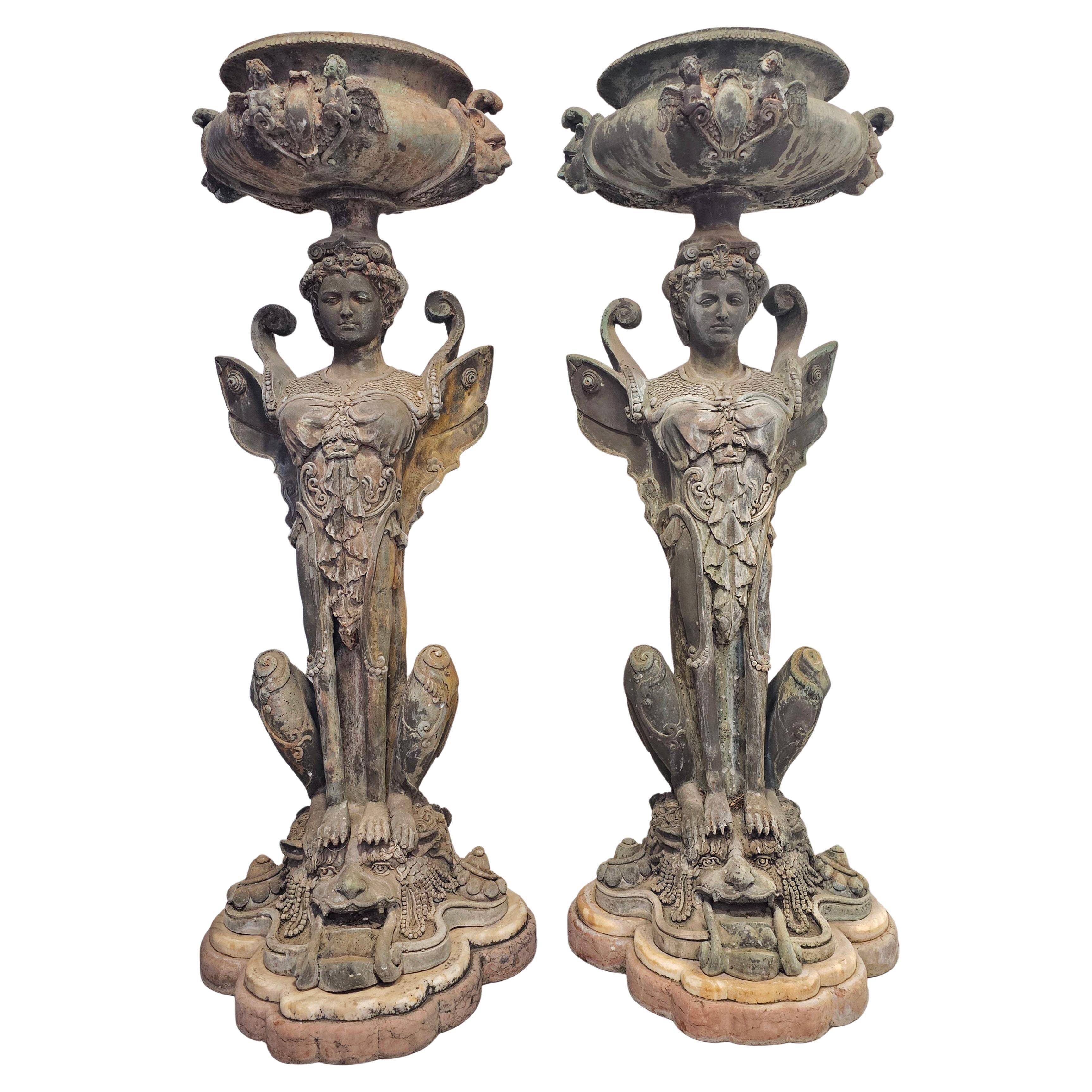 Empire style bronze jardinières, bronze and marble, 1805