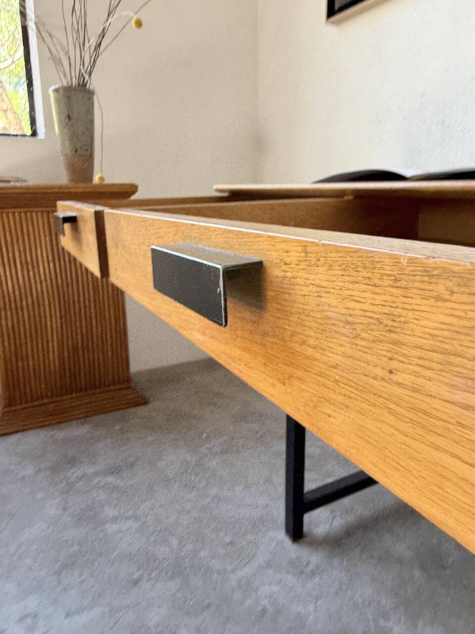 Modernist 50s oak metal desk