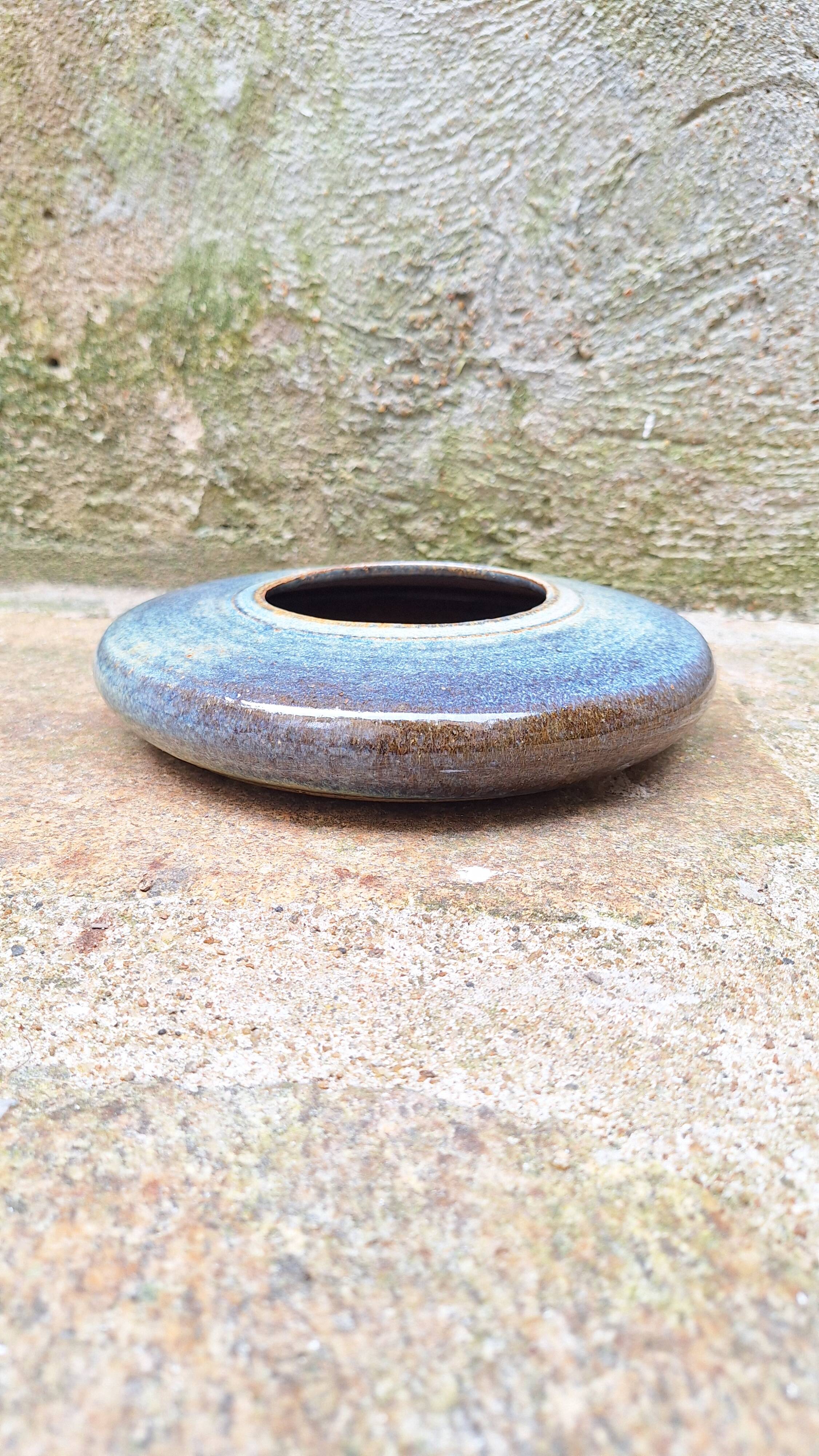 Flat ceramic vase by Nadia and Alain Pinel