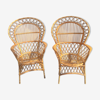 Paire de fauteuils rotin et bambou vintage