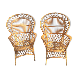 2 chairs rattan and bamboo vintage